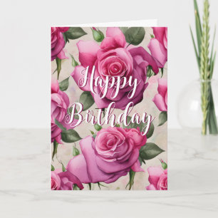Tarjeta Hermosas rosas rosadas aman la floral feliz cumple