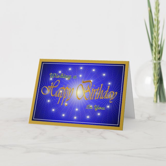 Tarjeta Hermosas velas en azul y cumpleaños dorado (Anverso)