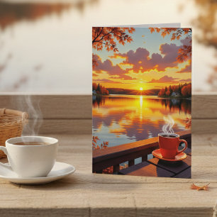 Tarjeta Hermoso amanecer y café Pensando en ti