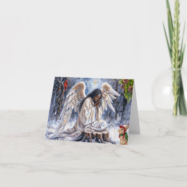 Tarjeta Hermoso ángel de Navidades afroamericanos (Anverso)