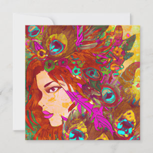 Tarjeta Hermoso arte abstracto   Mujeres con plumas