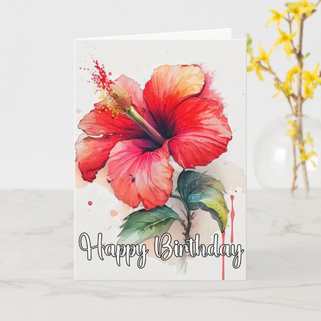 Tarjeta Hermoso arte de flores rojas hibiscus (flor amarilla)
