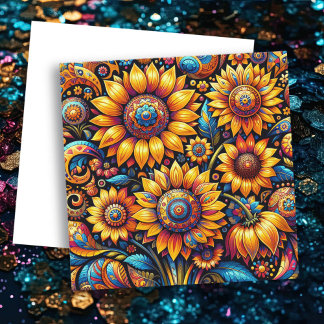 Tarjeta Hermoso arte de girasol hiperrealista en blanco