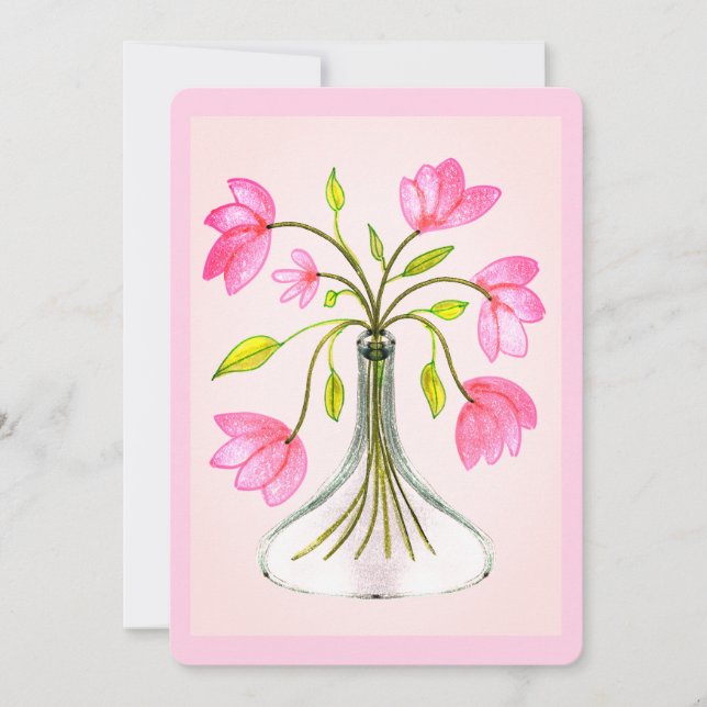 Tarjeta Hermoso Arte Floral Rosa (Anverso)