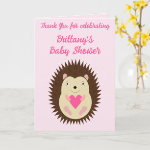 Tarjeta Hermoso Baby Shower de Bebé Niña Erizo Rosa