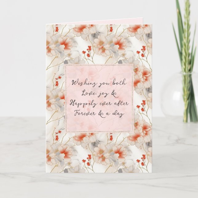 Tarjeta Hermoso Boda rojizo floral de color rosa (Anverso)