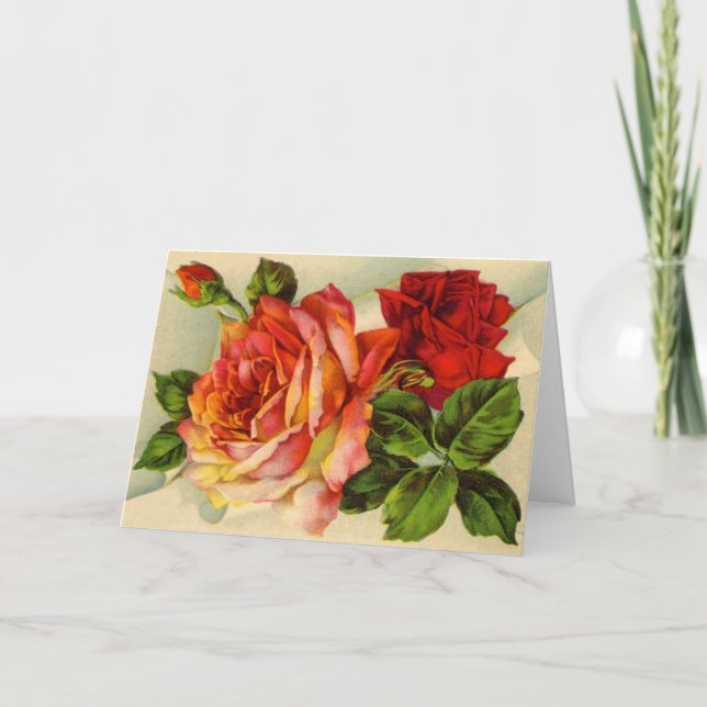 Tarjeta Hermoso Bouquet de Rosas Vintage (Anverso)