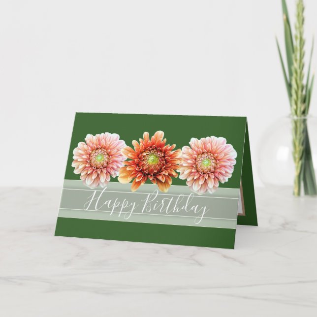 Tarjeta Hermoso Bouquet floral Naranja Dahlias Cumpleaños (Anverso)