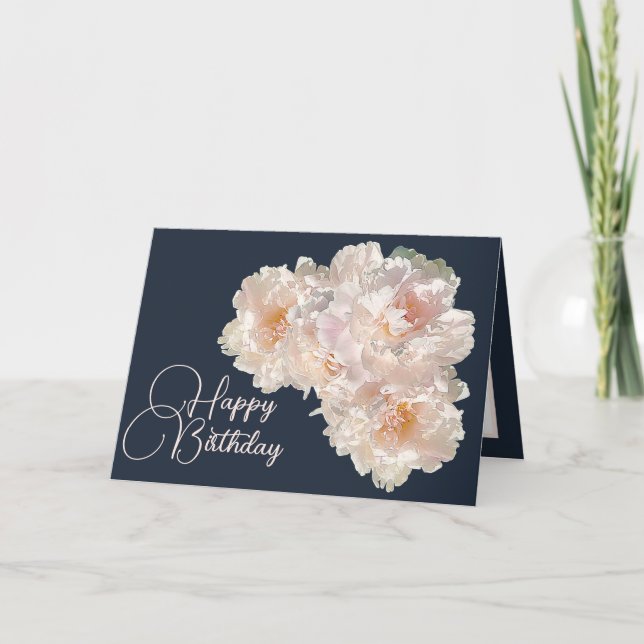 Tarjeta Hermoso Bouquet Floral Pink Peonies Cumpleaños (Anverso)