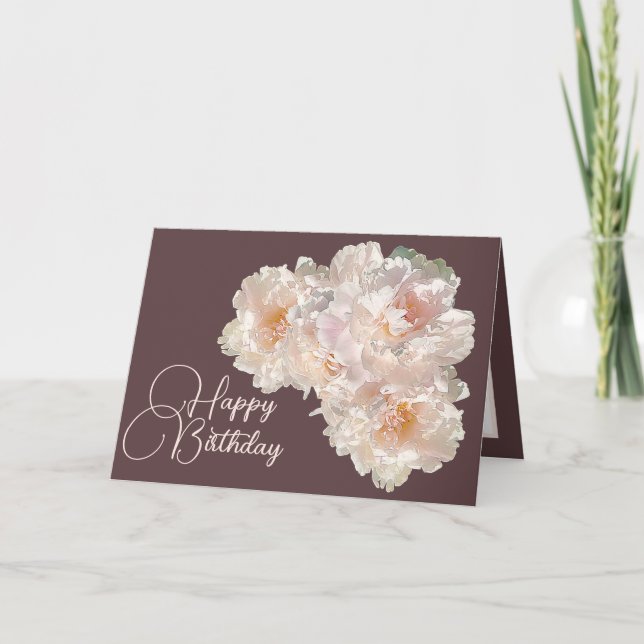 Tarjeta Hermoso Bouquet Floral Pink Peonies Cumpleaños (Anverso)