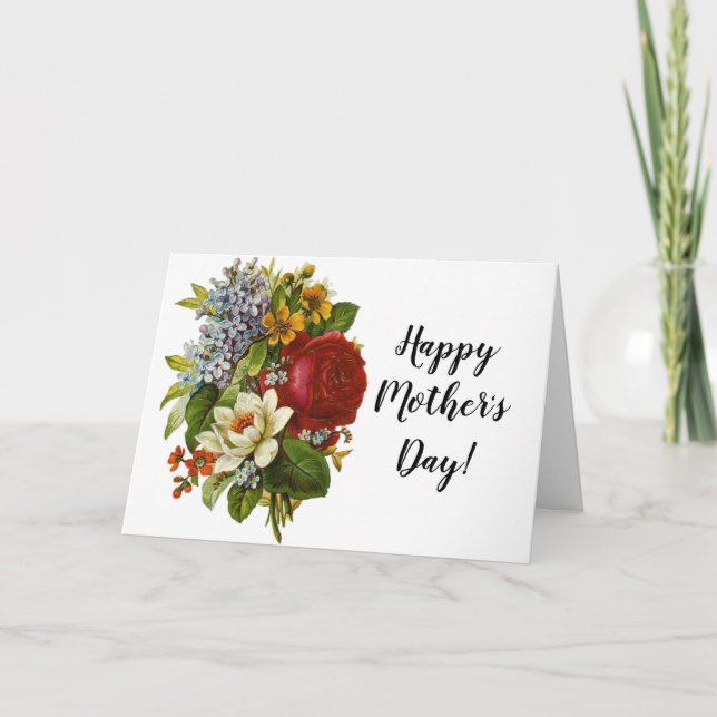 Tarjeta Hermoso Bouquet Romántico de Verano con Rosa Roja (Anverso)