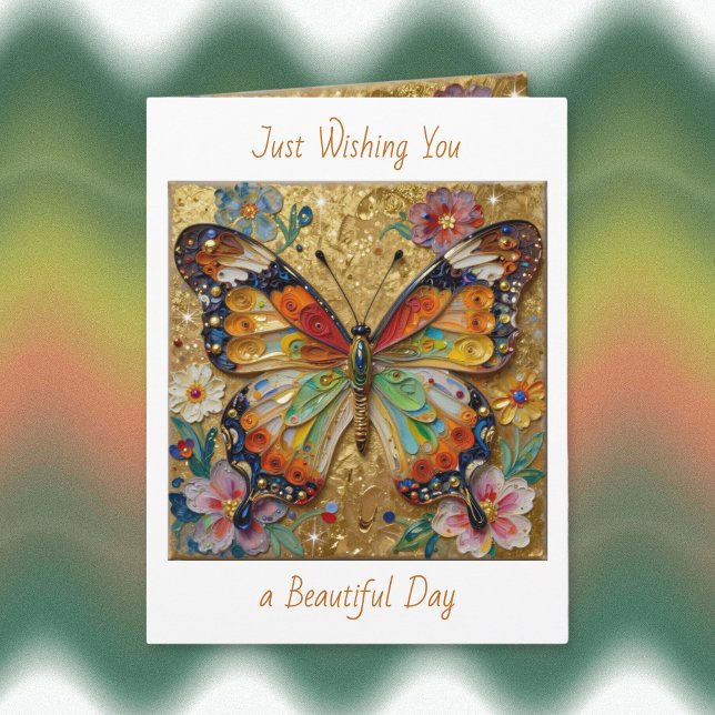 Tarjeta Hermoso Butterfly y Flores en Blanco con Impasto (Subido por el creador)