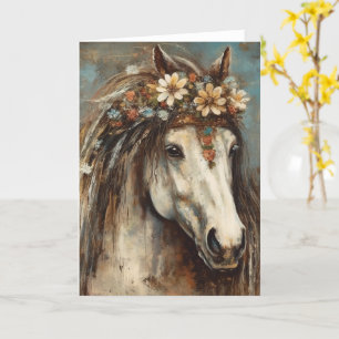 Tarjeta Hermoso caballo en una corona boho en todas las oc