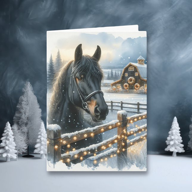 Tarjeta Hermoso caballo negro festivo en Navidades de gran (Subido por el creador)