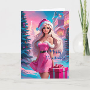 Tarjeta Hermoso Chica de Navidades rosados 01
