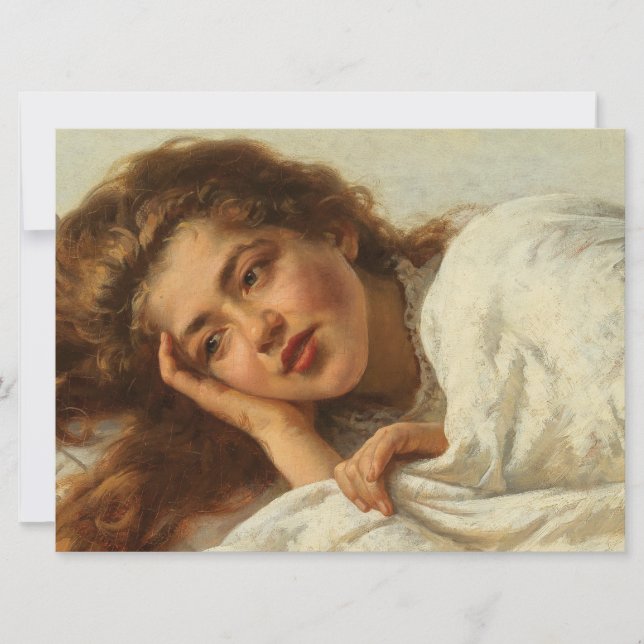 Tarjeta Hermoso Chica en cama con pelo rojo (Anverso)