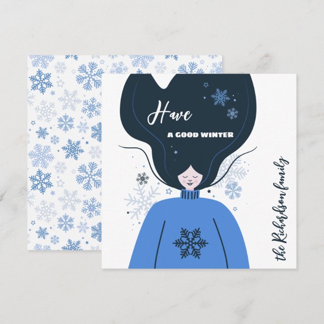 Tarjeta Hermoso chica tiene un buen invierno (Anverso / Reverso)