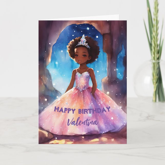 Tarjeta Hermoso chica vestido completo princesa cumpleaños (Anverso)