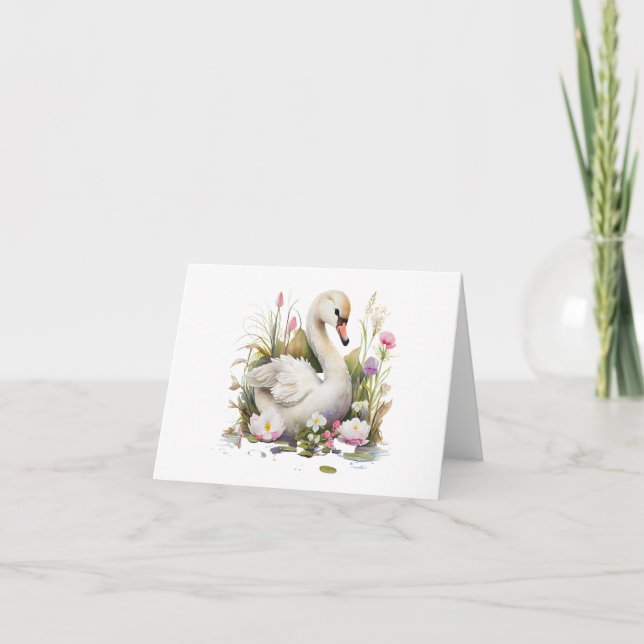 Tarjeta Hermoso cisne en flor en BLANK (Anverso)