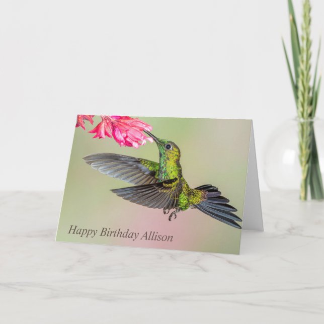 Tarjeta Hermoso colibrí verde feliz cumpleaños (Anverso)