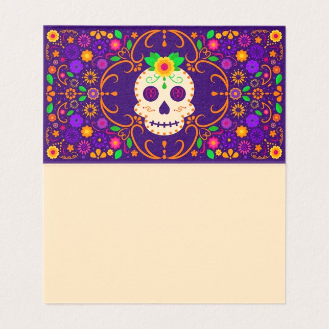 Tarjeta Hermoso cráneo con flores Día de los Muertos (Interior desplegado)
