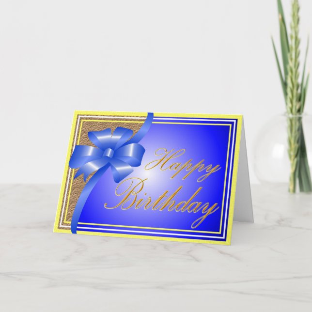 Tarjeta Hermoso cumpleaños de cinta azul brillante (Anverso)