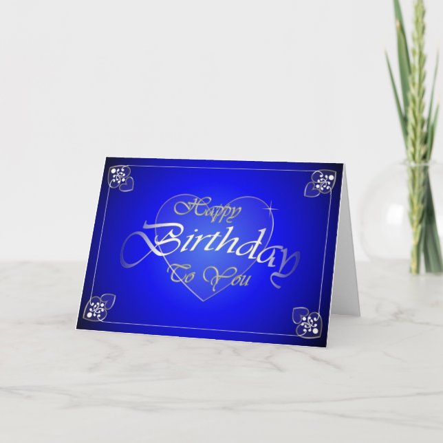 Tarjeta Hermoso cumpleaños de corazones azules y blancos (Anverso)