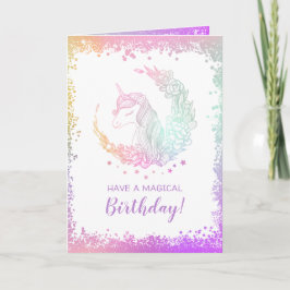 Tarjeta Hermoso cumpleaños de Unicornio mágico Purpurina