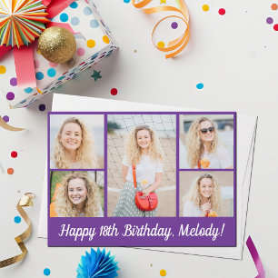 Tarjeta Hermoso cumpleaños en púrpura Colaje de fotos