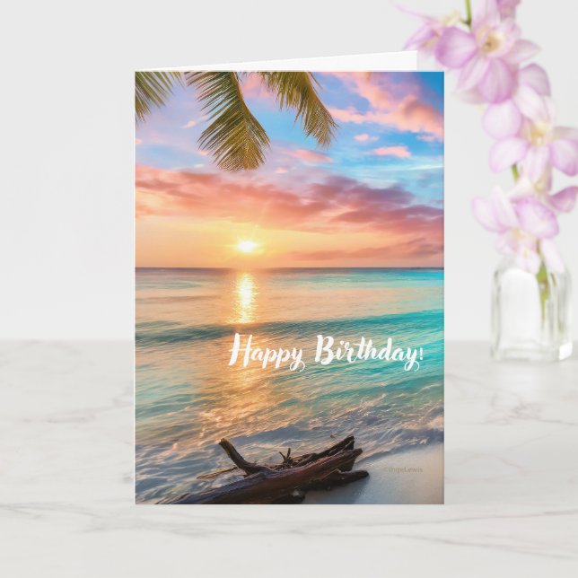 Tarjeta Hermoso cumpleaños feliz, Ocean View Sunset (Orquídea)