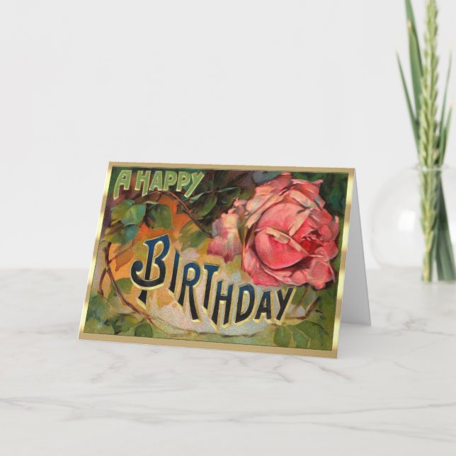 Tarjeta Hermoso cumpleaños rosa rosa floral victoriano (Anverso)