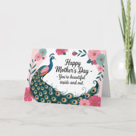 Tarjeta Hermoso día de la madre floral de pavo real