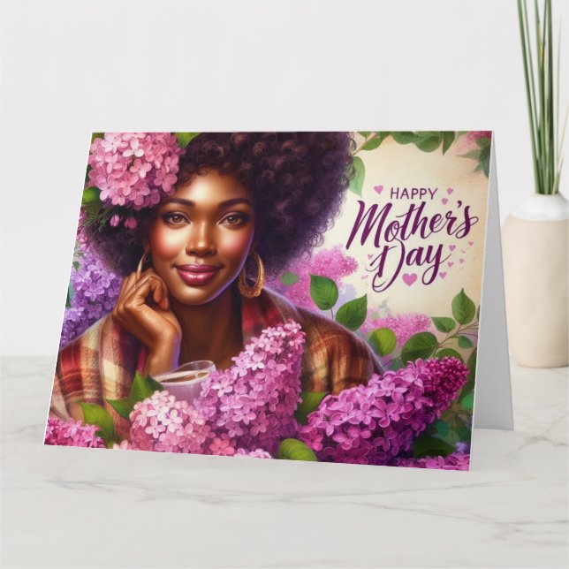 Tarjeta Hermoso Día de la Madre Morado Lilacs Floral (Anverso)