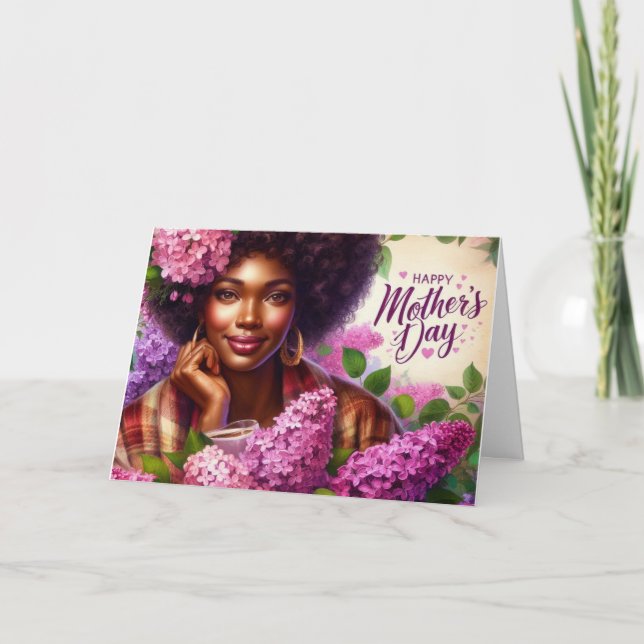 Tarjeta Hermoso Día de la Madre Morado Lilacs Floral (Anverso)