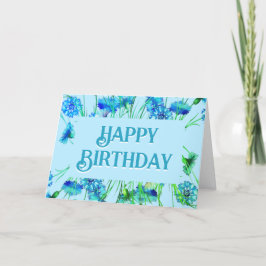 Tarjeta Hermoso Día de Nacimiento de Arte Floral Azul