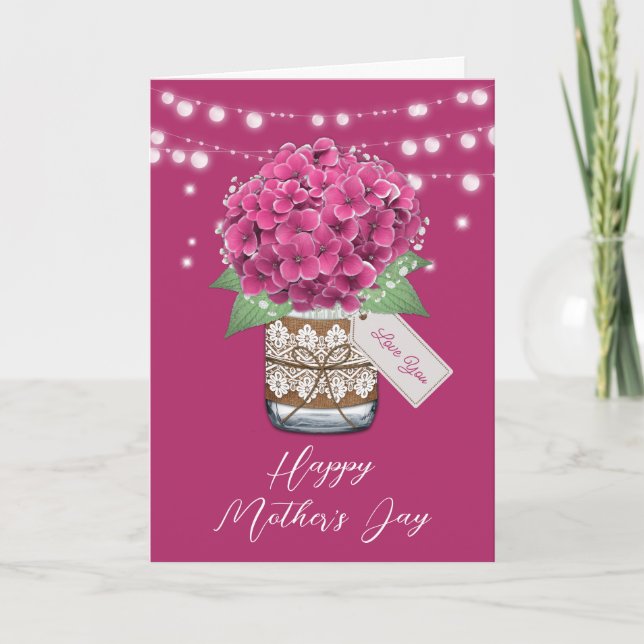 Tarjeta Hermoso Día Rústico de la Madre de la Hidrangea Ro (Anverso)