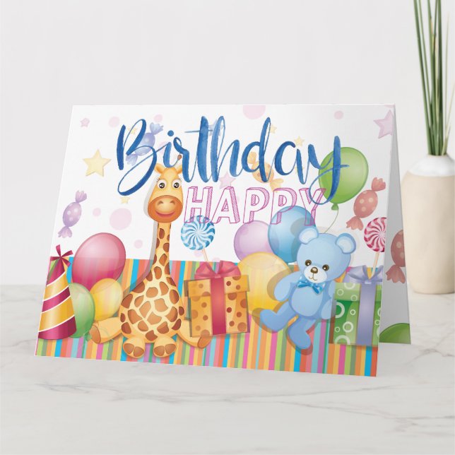 Tarjeta Hermoso diseño de animales Happy Birthday (Anverso)