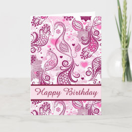 Tarjeta Hermoso diseño de pájaros rosados Feliz cumpleaños