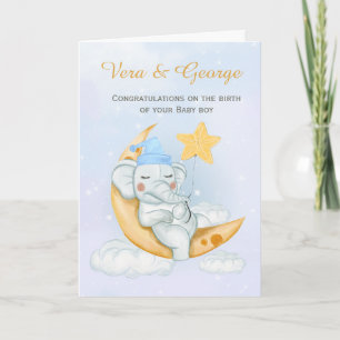Tarjeta Hermoso Elefante Felicitaciones por un Nuevo Niño