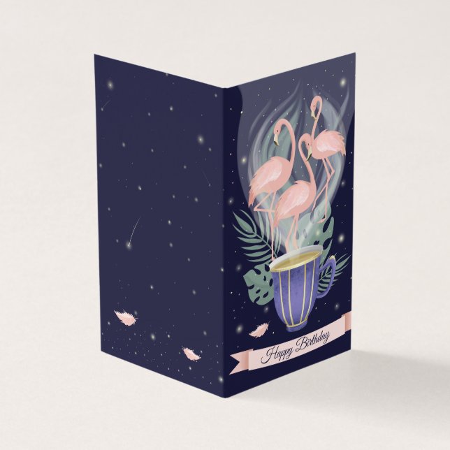 Tarjeta Hermoso Flamingo Rosa Tiempo Exótico De Té (Exterior)