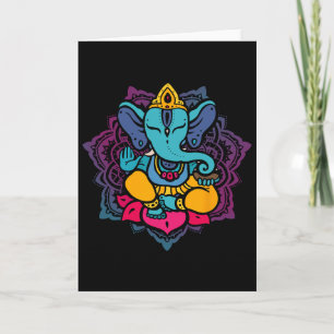Tarjeta Hermoso Ganesha en Mandala de Meditación de Loto d