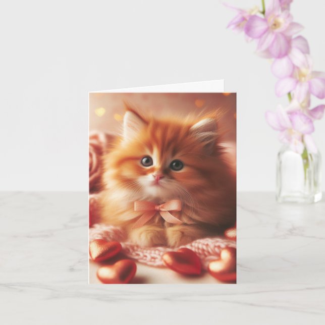 Tarjeta Hermoso Gatito de San Valentín (Orquídea)