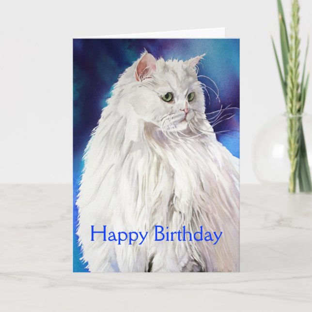 Tarjeta Hermoso Gato Blanco Enamorado Feliz Cumpleaños Sal (Anverso)