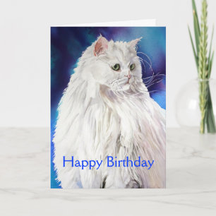 Tarjeta Hermoso Gato Blanco Enamorado Feliz Cumpleaños Sal