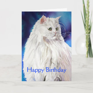 Tarjeta Hermoso Gato Blanco Enamorado Feliz Cumpleaños Sal