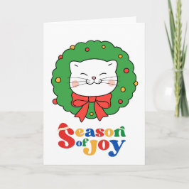 Tarjeta Hermoso Gato Kawaii Navidad Corona Época de Alegrí