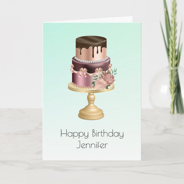 Tarjeta Hermoso Glam Fiesta Pastel Cumpleaños (Anverso)
