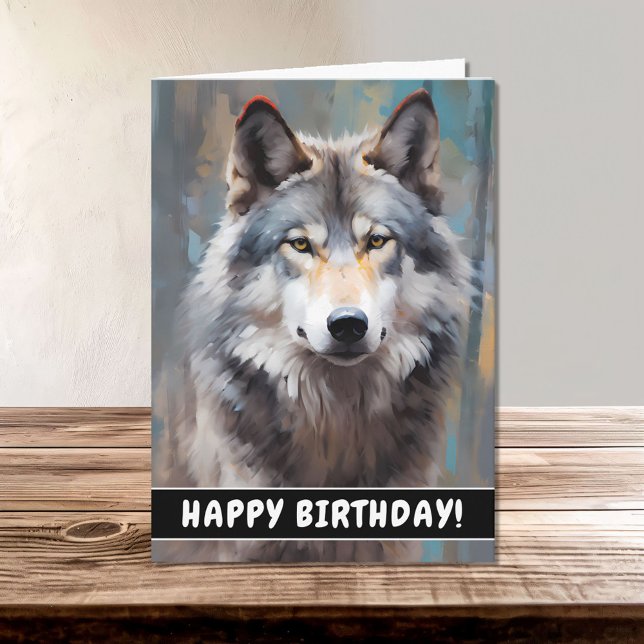 Tarjeta Hermoso Gray Wilf Oil Style Feliz cumpleaños (Subido por el creador)
