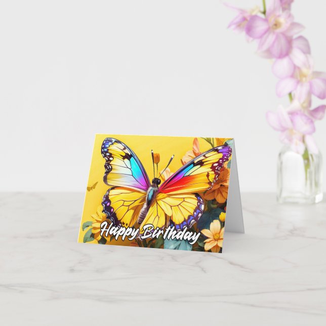 Tarjeta Hermoso Ilustracion mariposa Feliz cumpleaños (Orquídea)
