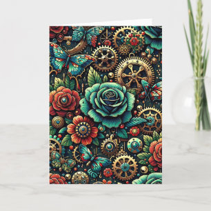 Tarjeta Hermoso juego de Steampunk y Rosas en blanco